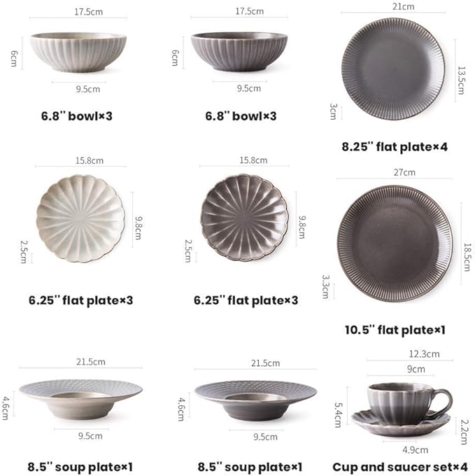 Ceramics Dinner SetsCereals Bowl &amp Coffee Cup and Saucer &amp Plate 23 Pieces Vintage Relief Porcelain Dinnerware Set for Wedding Gifts and Restaurant