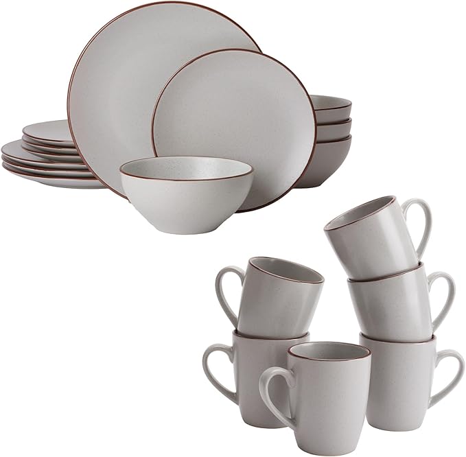 Famiware Venus Plates and Bowls Sets with Coffee Mugs Set 18 Pieces Stoneware Dinnerware Sets Ligth Gray