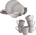 Famiware Venus Plates and Bowls Sets with Coffee Mugs Set 18 Pieces Stoneware Dinnerware Sets Ligth Gray