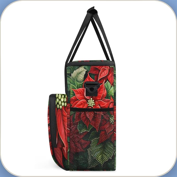 Holly Berry Flowers Coffee Maker Carrying Bag Colorful Flowers Travel Storage Bag Compatible with K-Mini or K-Mini Plus Single Serve Coffee Brewer Carrying Case with Pockets &amp Shoulder Strap