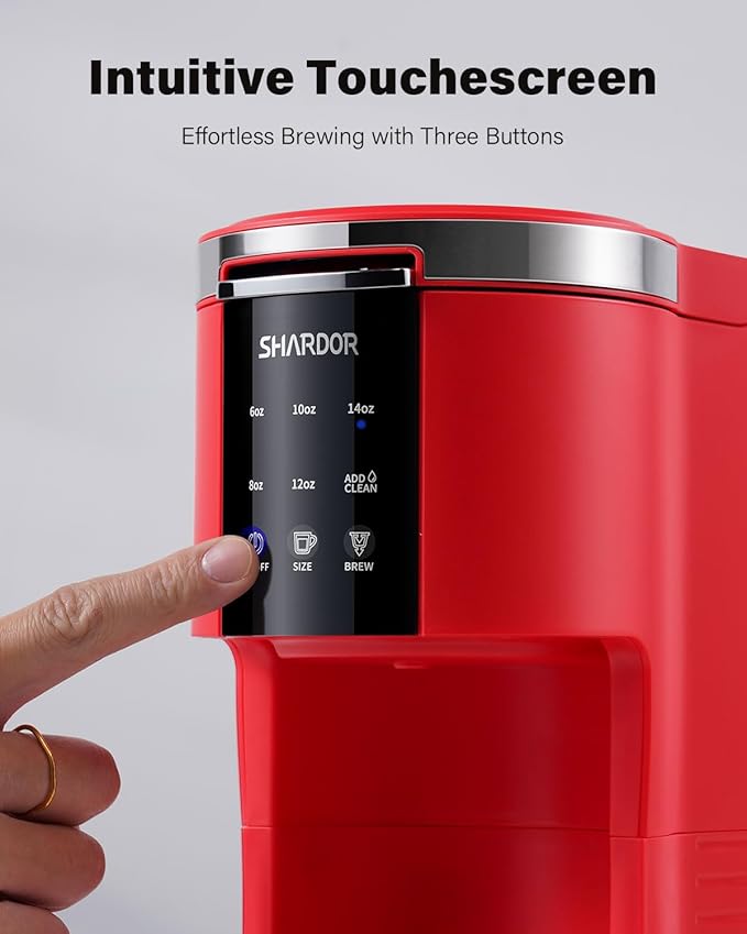 SHARDOR 3 in 1 Coffee Maker K Cup Coffee Maker Compatible with Ground Coffee &amp Teas Single Serve Coffee Machine 6–14oz Brew Sizes 40oz Detachable Water Reservoir Descale Settings Red