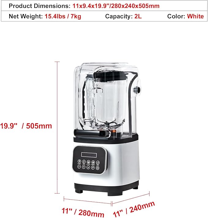 Happybuy Professional Blender with Shield Commercial Countertop Blender 68oz Plastic Jar Stainless Steel 9 Speed &amp 5 Functions for Shakes Smoothies Puree &amp Ice Crushing White