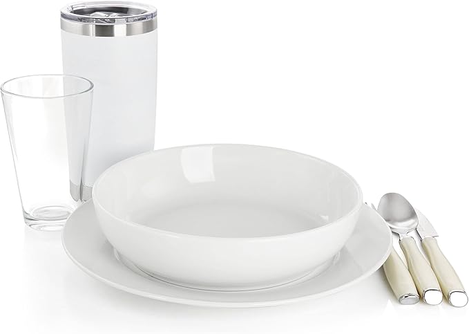 14 Piece Fine Ceramic Dinnerware Set in White Solid Casual Round Dishwasher Safe