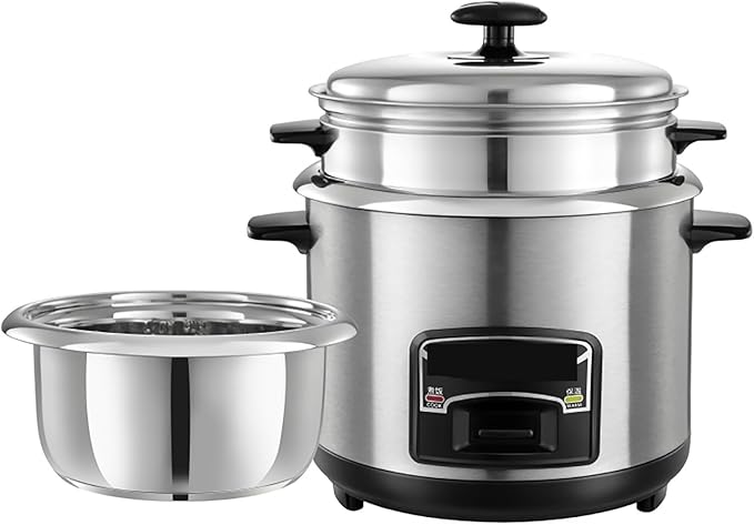 Portable Rice Cooker with Stainless Steel Inner Pot Steamer &amp Warm Functions Ideal for 1-11 People 2-6L Capacity(6L)