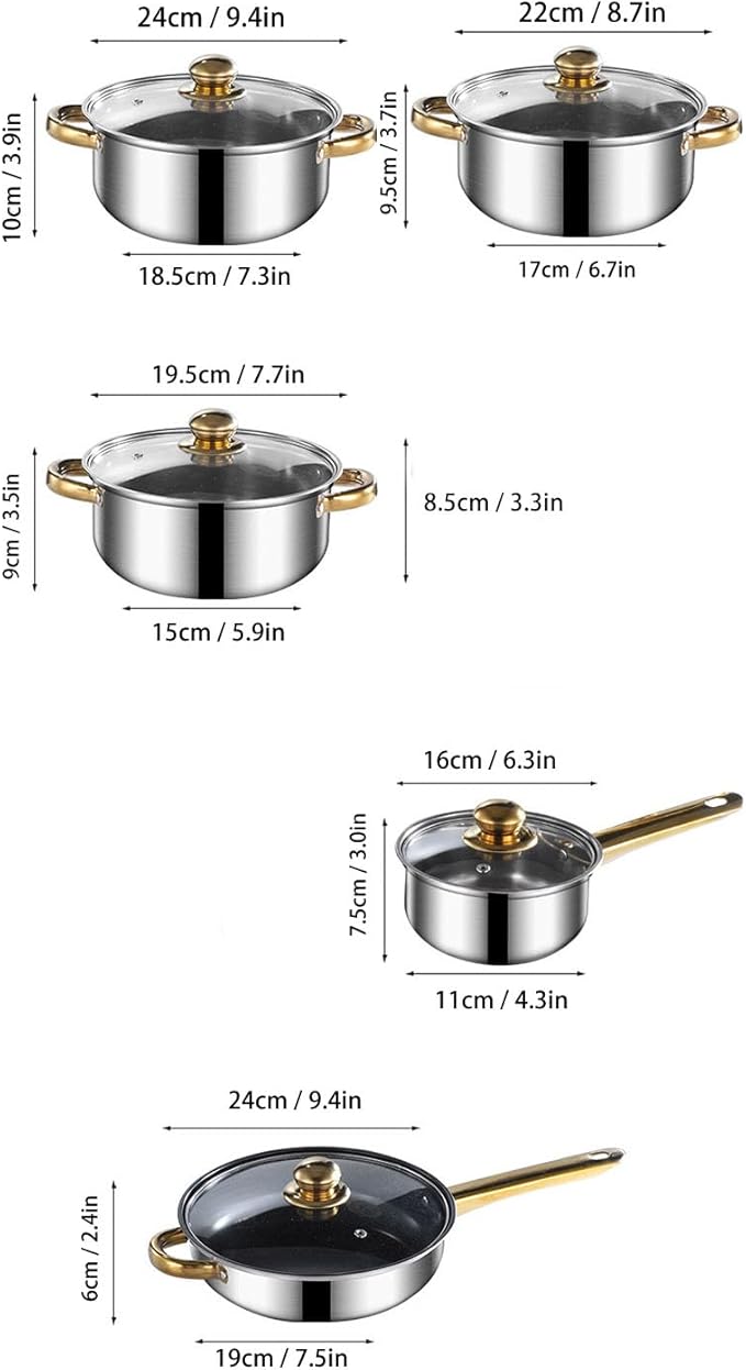 Stainless Steel Pots and Pans Set Ergonomic Handle Multifunctional Cookware Set Cooking Pots with Glass Lids for Kitchen Kitchen Cookware Sets for All Stovetops