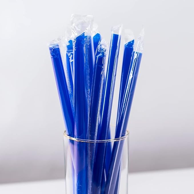 Karat 9 Boba Straws(10mm Diameter) Poly-Wrapped Assorted Solid Colors (Blue)