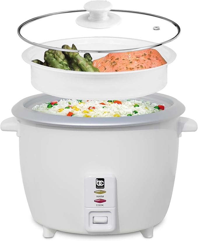 Bene Casa Rice Cooker with glass lid10-Cup Dishwasher safe rice cooker with auto cut off steamer rice maker with keep warm facility.