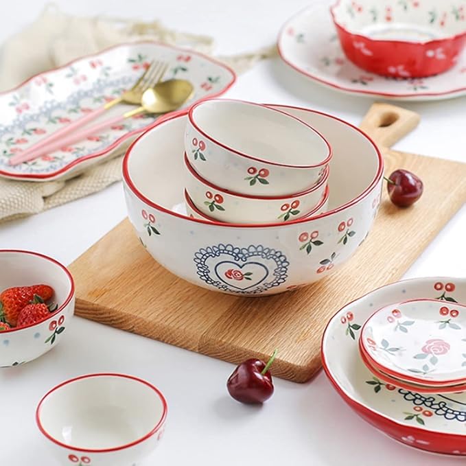 Japanese Style 20 Piece Dinnerware Set Cute Cherry Decal Porcelain Serves 6 Plate Set
