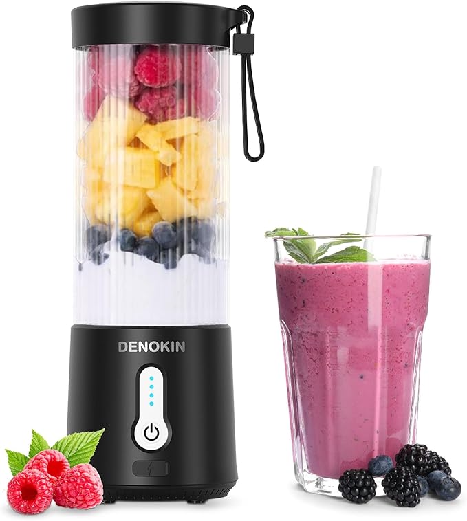 DENOKIN Portable Blender 16oz Vessel Cordless Personal Size Small Blender for Shakes and Smoothies with 6 Blade for Kitchen Home Travel
