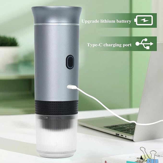 Electric Coffee Maker Machines15 Bar Pressure Portable Espresso MachineCold or Hot 120ML Mini Coffee MakerSmall Handheld Coffee Machine for HomeOfficeTravel (Grey)