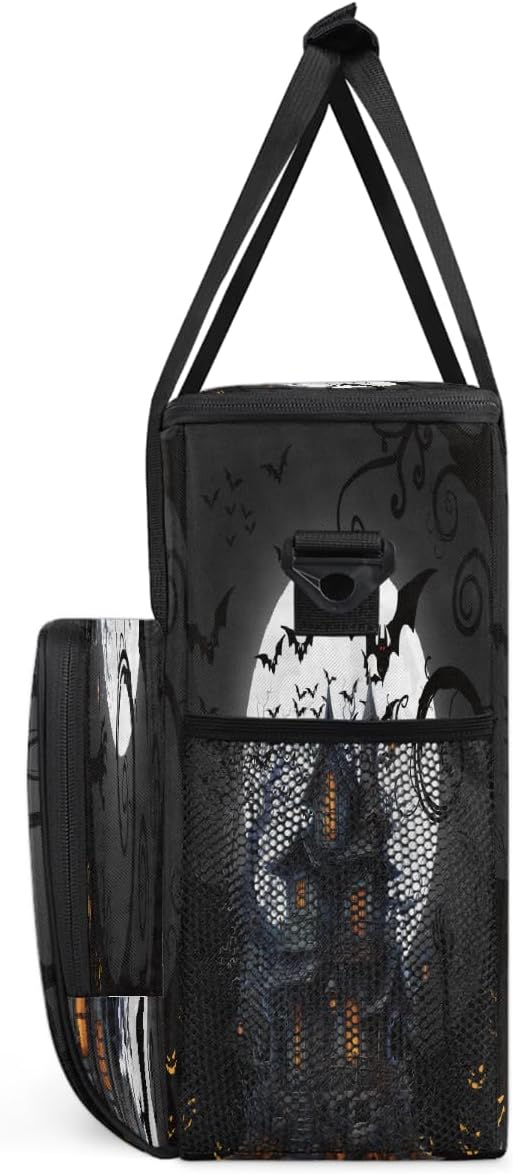Halloween Bat Moon Castle Coffee Maker Carring Bag Travel Carrying Storage Tote Bag Compatible with Keurig K-Mini or K-Mini Plus Portable Single Serve Coffee Brewer Case with Pockets for K-cup Pods