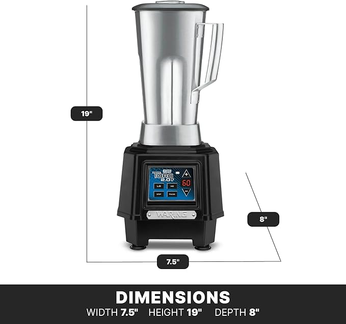 Waring Commercial TBB160S6 TORQ 2 Horsepower Blender Electronic Keypad with 60-Second Countdown Timer and a 64 oz. Stainless Steel Container 120V 5-15 Phase Plug