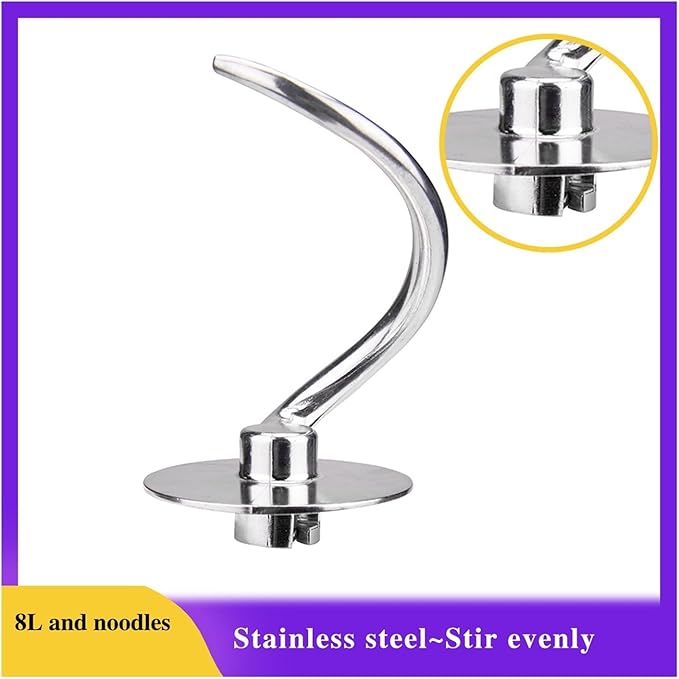 Blender and Noodle Hook Egg Beating Paddle Kneading Bucket Stainless Steel Blender Accessories Parts(8L Noodle Bucket)