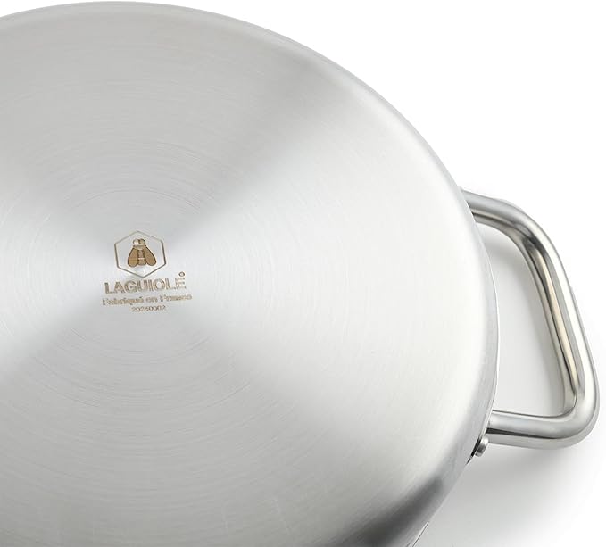LAGUIOLE Triplex Stockpot 24 x 15 cm Triplex Stainless Steel 304 / Aluminium / 430 Capacity 6 L Compatible with All Hobs Including Induction Made in France Silver