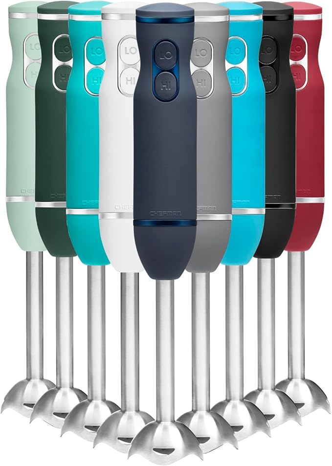 Chefman Immersion Stick Hand Blender with Stainless Steel Blades Powerful Electric Ice Crushing 2-Speed Control Handheld Food Mixer Purees Smoothies Shakes Sauces &amp Soups Midnight Blue