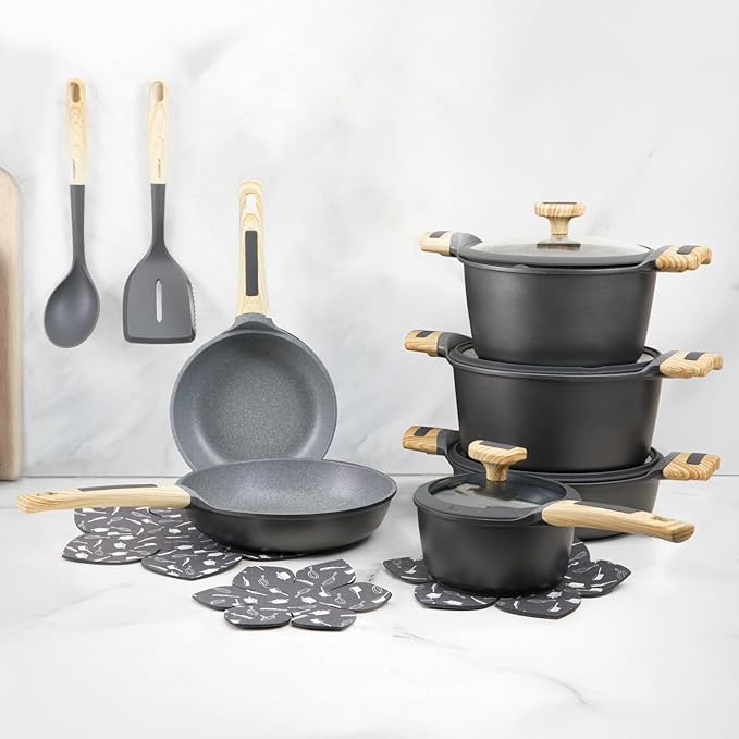 Evolution Non-stick Pan Set for Induction - Pans for Induction and All Types of Cooktops. (15 Pieces)