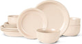 Plates and Bowls Sets 12 Piece Ceramic Stoneware Dinnerware Set for Family and Gatherings Dishes Set for 4 Dishwasher &amp Microwave Safe Handcrafted Dishware Sets Terracotta White