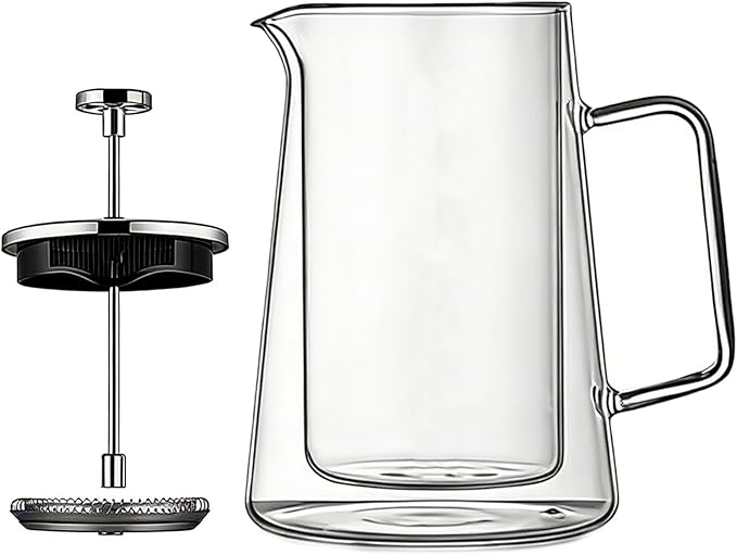 French Presses Coffee Maker Double Wall Heat Resistant Thickened Glass Coffee Press Brewer Stainless Steel Filter Loose Tea Maker for Kitchen