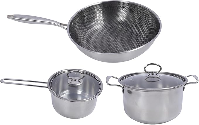 Stainless Steel Pots and Pans Set Nonstick Kitchen Cookware Set with Frying Pan Saute Pan Saute Pot Compatible with Gas Electric Induction for Home Kitchen