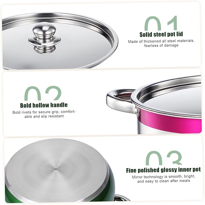 4pcs Stainless Steel Induction Cooktop Pots Set Even Heat Distribution Multipurpose Compatible with Gas Electric Stoves Kitchen Cookware for Home Camping Restaurant Use
