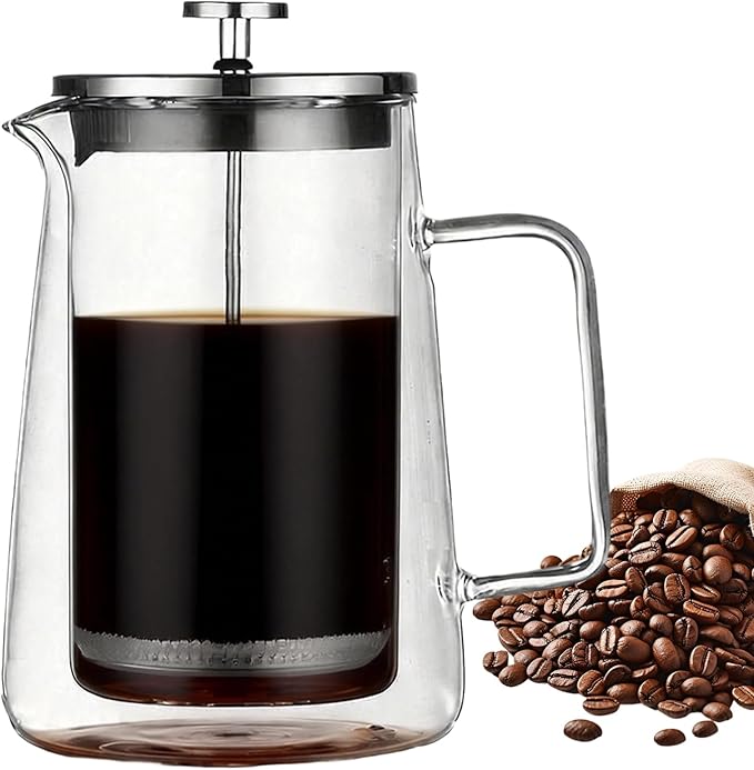 French Presses Coffee Maker Double Wall Heat Resistant Thickened Glass Coffee Press Brewer Stainless Steel Filter Loose Tea Maker for Kitchen