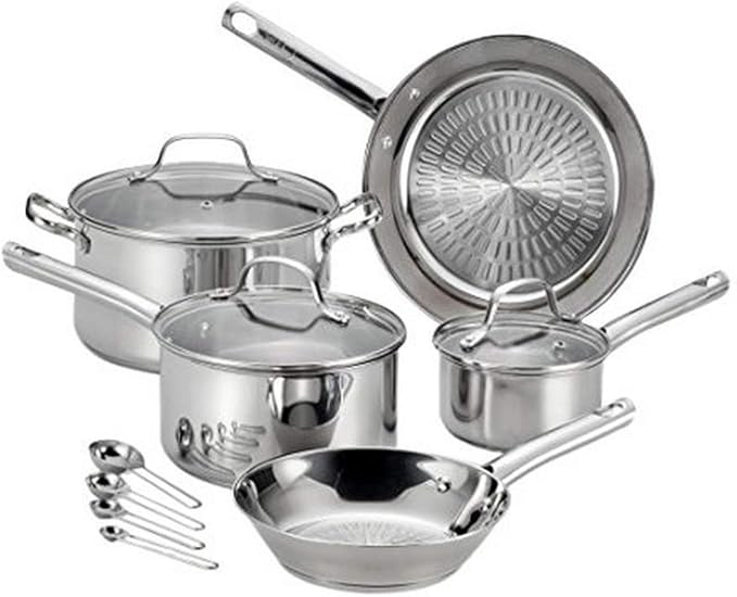 T-fal Performa Stainless Steel Cookware Set 12 Piece Induction Oven Broiler Safe 500F Pots and Pans Dishwasher Safe Silver