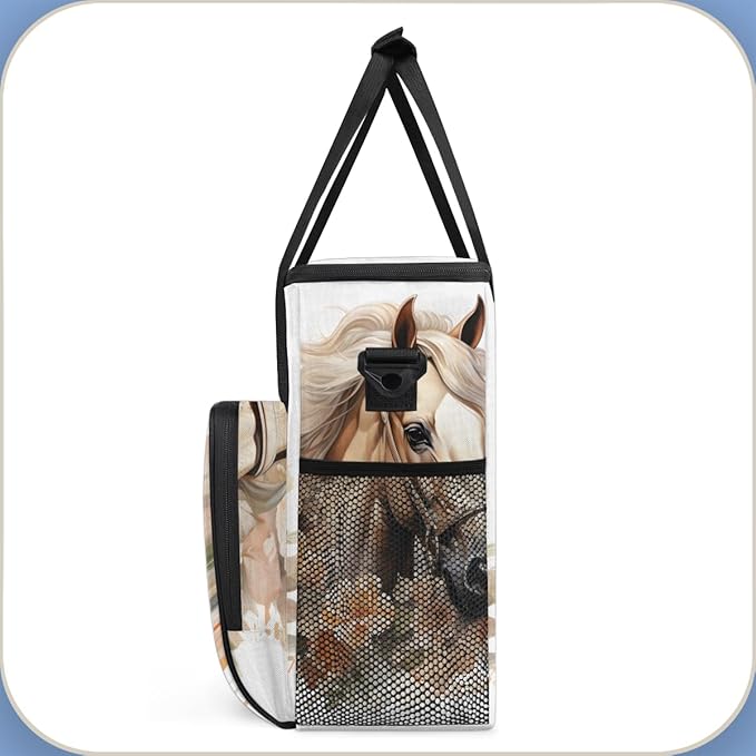 Flowers Horse Coffee Maker Carrying Bag Portable Travel Storage Tote Bag Compatible with K-Mini or K-Mini Plus Single Serve Coffee Brewer Carrying Case with Multiple Pockets &amp Shoulder Strap