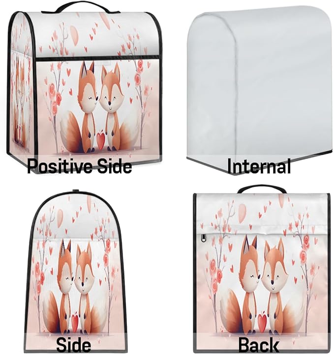 cfpolar Kitchen Aid Mixer Cover Compatible with 6-8 Quarts Animal Fox Pink Flower Stand Mixer Cover Kitchen Aid Mixers Accessories Appliance Organizer Bag Dust Covers with Zipper Pocket