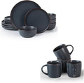 Famiware Mercury 16 Pieces Dinnerware Set with Plates and Bowls and Coffee Mugs Dish Set Service for 4 Stoneware Kitchen Dishes Dinner Sets - Matte Full Glaze Charcoal