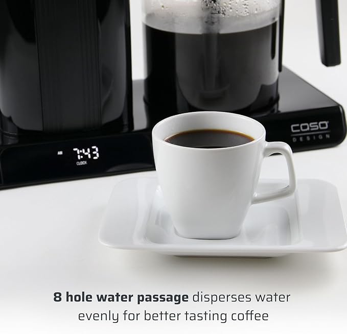 Caso Gourmet Gold Cup Drip Coffee Maker with Programmable Timer 8 Cup Glass Carafe and Single Cup Mode for Kitchen Office or Dorm Room in Black