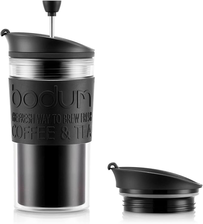 Bodum K11102-01 Travel Press Set Coffee Maker with Extra Lid 12 oz Black