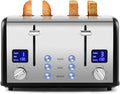 CUSIMAX 4 Slice Toaster with Smart LED Display Stainless Steel Toaster with Exart Wide Slots 6 Shade Settings Bagel Defrost and Cancel Fuction 1650 Watts Removable Crumb Trays Black