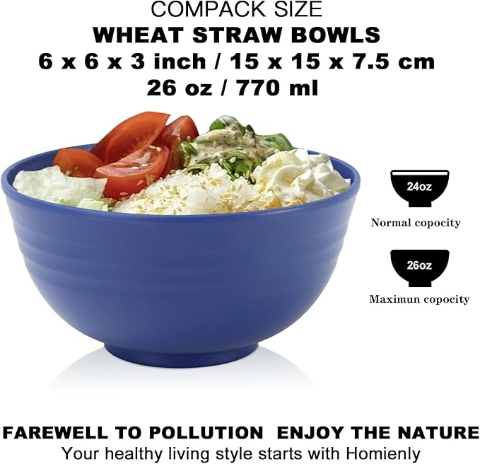 Homienly 10 inch Dinner Plates &amp 12 OZ Wheat Straw Cups &amp 26 OZ Salad Bowls-22 PCS Dinnerware Set Service for 6 Lightweight Plates and Bowls Set(Ocean Series)