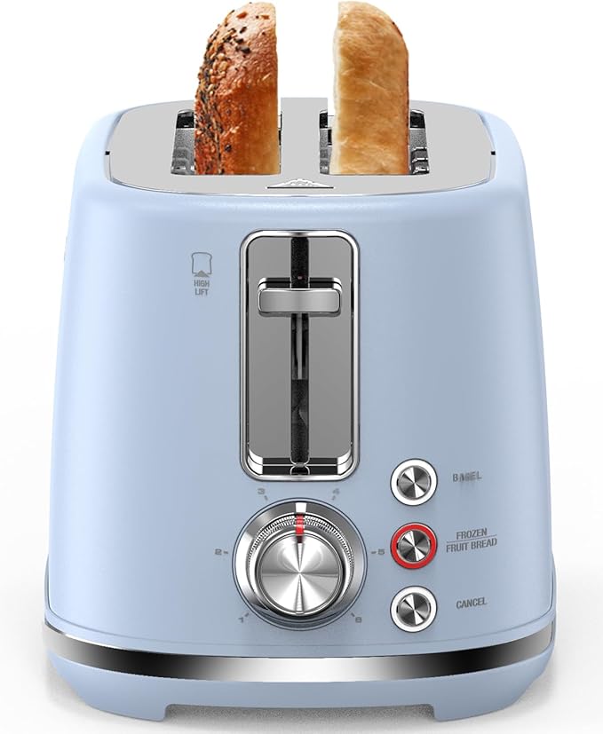 2 Slice Toaster - Wide Slots Auto Off Frozen Mode Easy Clean Pastel Blue