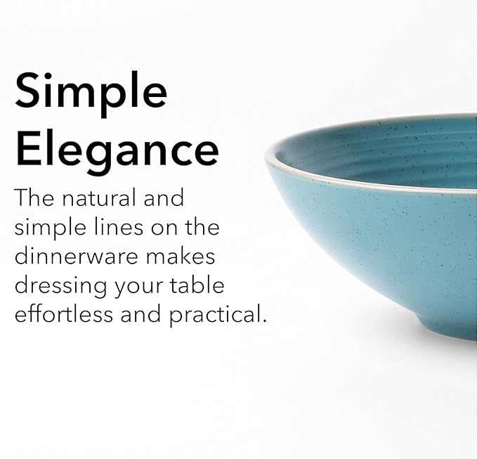 RINGAR Round Stoneware 16pc Dinnerware Set of 4 Dinner Plates Side Plates Cereal Bowls Mugs - Speckle Matte Turquoise (428693)