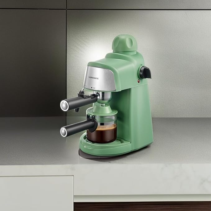 Espresso Machine 3.5Bar Espresso and Cappuccino Machine with Preheating Function 4 Cup Coffee Maker with Milk Frothing Function and Steam Wand (Green) CM6810