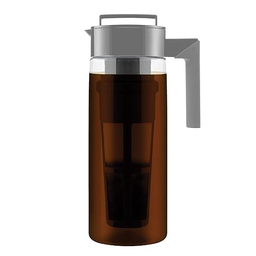 Takeya Tritan Cold Brew Coffee Maker - Airtight Pitcher with Leak-Free Lid - BPA-Free Cold Brew Maker with Silicone Handle - Dishwasher-Safe Pitcher for Homemade Cold Brew - 2 Quart Stone