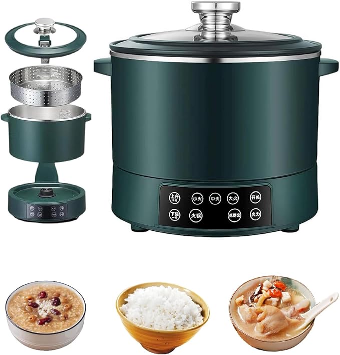 3 L Lifting Sugar Removal Rice CookerMultifunction 5 Speed Adjustable Hot Pot Non-Stick Pan&amp Rice Soup Separate ElectricWith Steamer BasketRapid Heating For Family Use (Green)