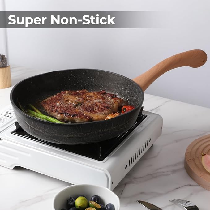 Bionic Turtle Design Nonstick Cookware Set (7 Pcs)- Wok Fry Pan Sauce Pan &amp Dutch Oven with 3 Lids Non ToxicPFAS &amp PFOA Free Compatible with All Stovetops Durable Cookware for Home Cooki