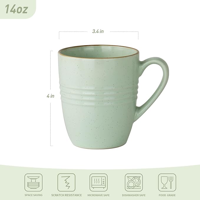 Famiware Jupiter 12-Piece Dinnerware Sets 4-Piece Pasta Bowls 4-Piece 14 oz Mug Set 20-Piece Stoneware Dinnerware Sets Light Green
