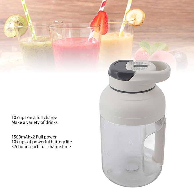 Portable Blender Portable Juicer Blender Mini Blender with Ergonomic Handle Design 1.5L Cordless Large Capacity for Outdoor Picnic (Gray)