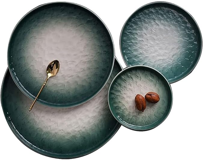 Ceramic Dinnerware Set 11 PCS White Gradient Porcelain Combination Bump Surface Design Green Plates Set for Family PartyGreen