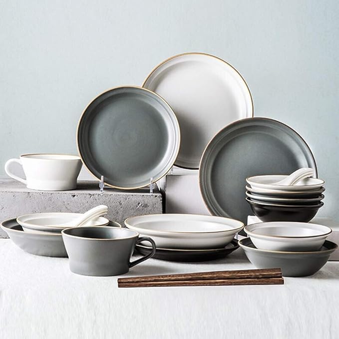 Elegant Dinner SetCeramics Dinner SetsPlate/Bowl/Dish|22 Pieces Premium Color Mixing Dinnerware - Matte Glazed Porcelain Dinner Plates Combination Set for Restaurant