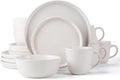 SKUGGA Round Stoneware 16pc Dinnerware Set of 4 Dinner Plates Side Plates Cereal Bowls Mugs - Matte White (466817)