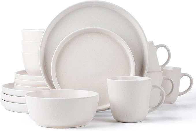 SKUGGA Round Stoneware 16pc Dinnerware Set of 4 Dinner Plates Side Plates Cereal Bowls Mugs - Matte White (466817)