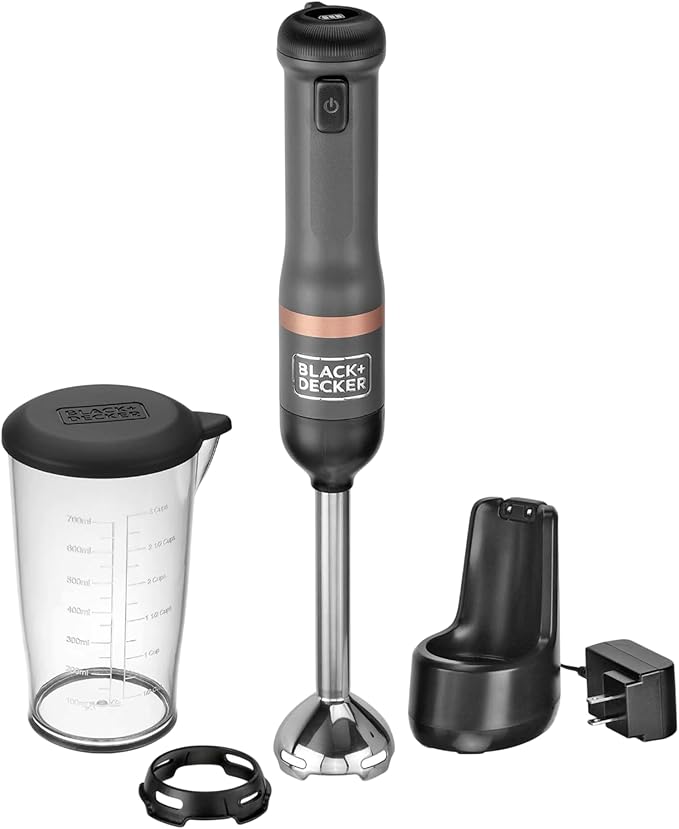 BLACK+DECKER Kitchen Wand Cordless Immersion Blender Hand Blender with Charging Dock Grey (BCKM1011K01)