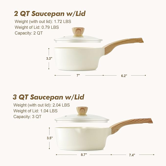 SENSARTE 2.0 &amp 3.0 Quart Ceramic Sauce Pan Sets with Lid Cooking Pots Set Nonstick Saucepan Set with Pour Spout Small Kitchen Pot Non toxic Saucepot Induction Comptable PFOA PTFE PFAS Free