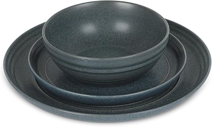 Stone Lain Elio 12-Piece Dinnerware Set Stoneware Plates and Bowls Set Dish Set for 4 Blue