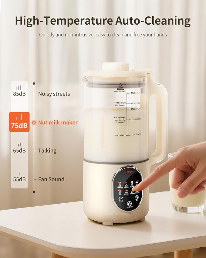 44oz Homemade Nut Milk Maker Machine Soy Milk Maker Homemade Almond Oat Juice Coconut for Plant-Based Drinks with Self Clean Boil Water Delay Start Keep Warm 12-Hour Smart Timer
