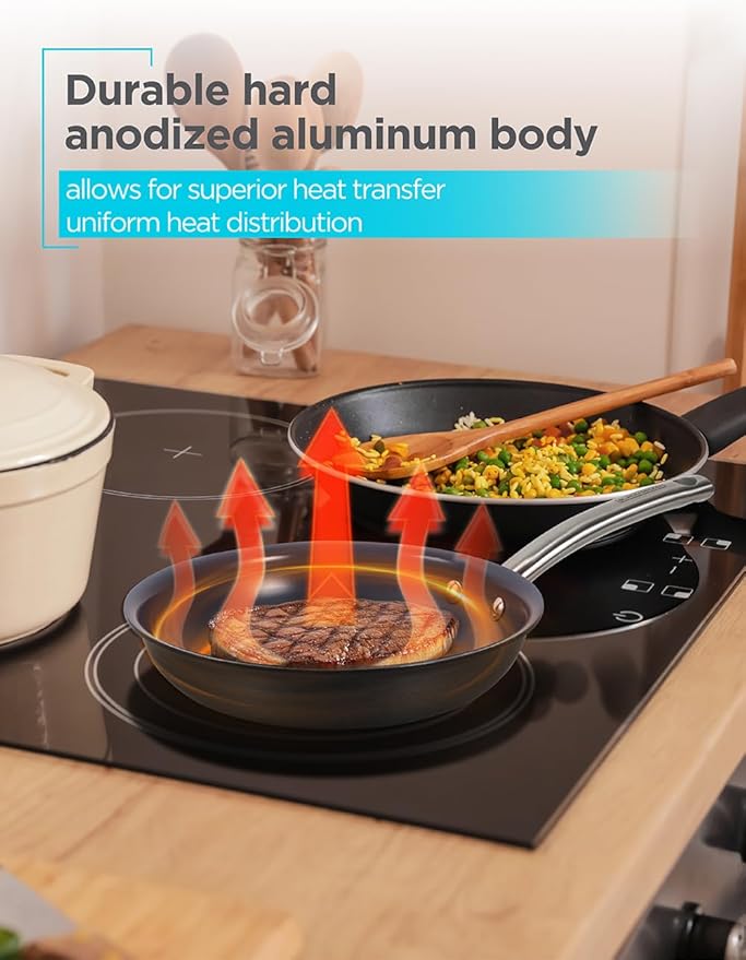 BLACK+DECKER 3-Piece Ceramic Hard Anodized Aluminum Skillet Set Frying Pan Set with Ceramic Non-Stick Coating